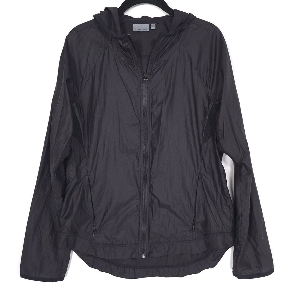 ATHLETA Women’s Jacket SMALL Black Windbreaker Hooded Full Zip Nylon 842603-04 - Picture 1 of 9